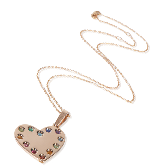 Rose Gold Heart With Rainbow Gemstones Pendant - Picture 2 of 3